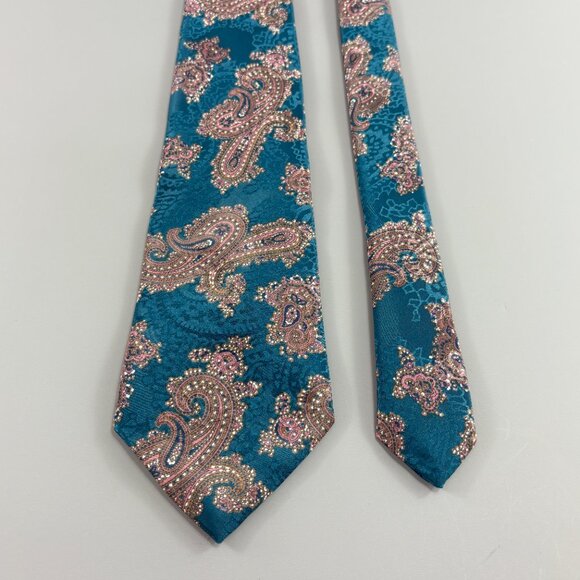 Windridge Mervyn's Teal Paisley Men's Tie 3 1/2" x 60" Vintage - Picture 2 of 3